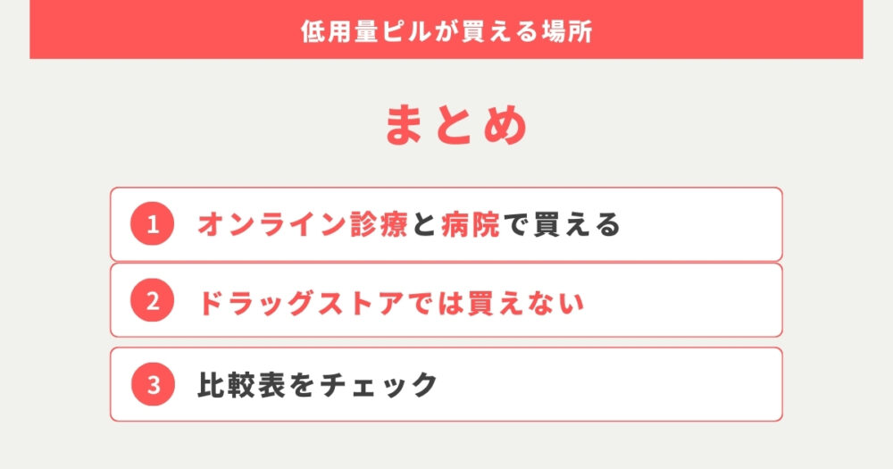 まとめ：低用量ピルが買える場所はオンラインと病院！ドラッグストアでの市販はなし