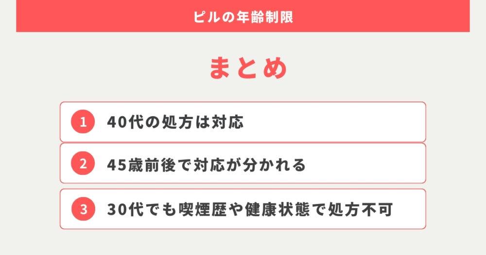 まとめ：ピルの年齢制限はクリニックによって設定！喫煙の習慣がなければ45歳未満まで可能な処方先あり